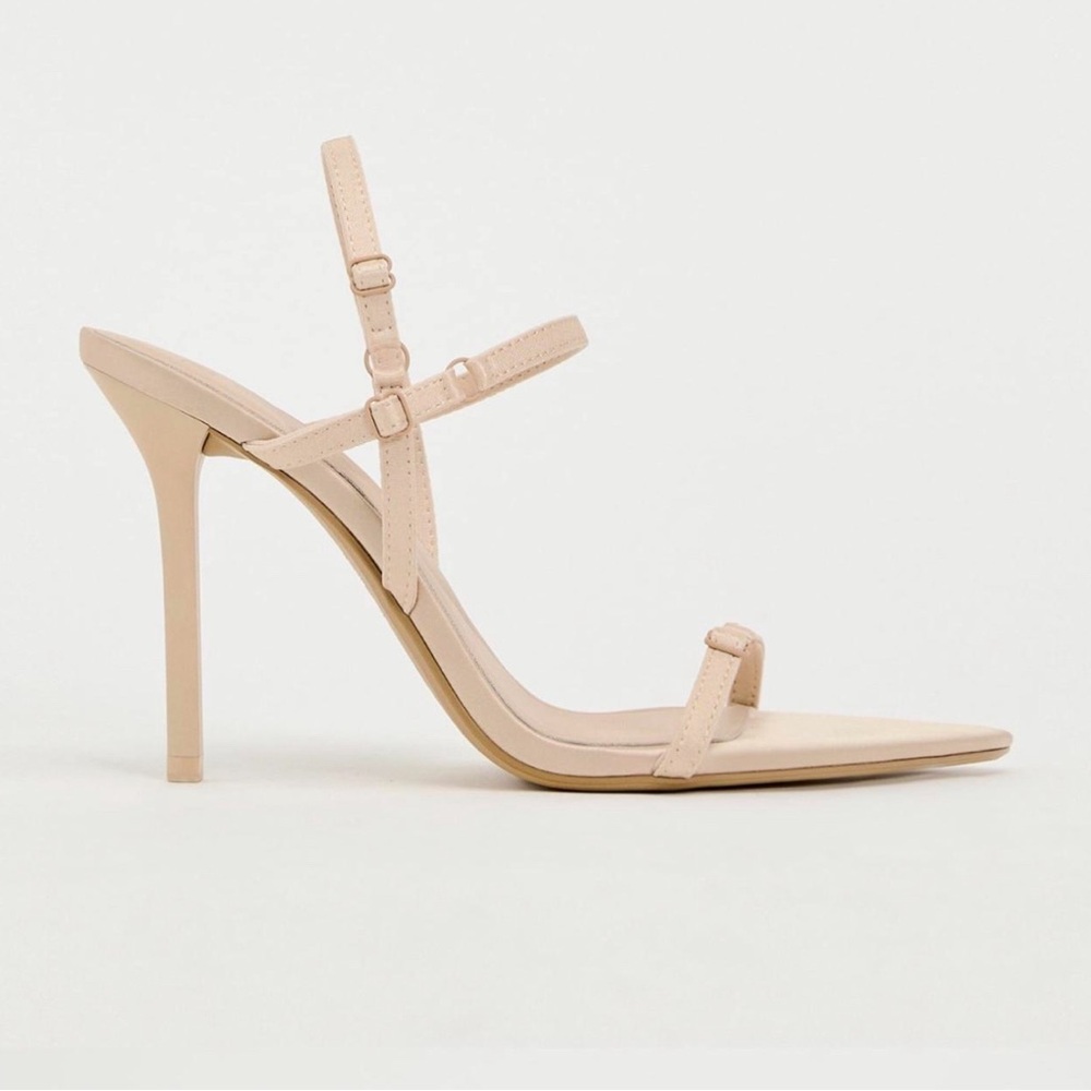 ZARA HIGH HEELED FABRIC SANDALS BEIGE. NWT